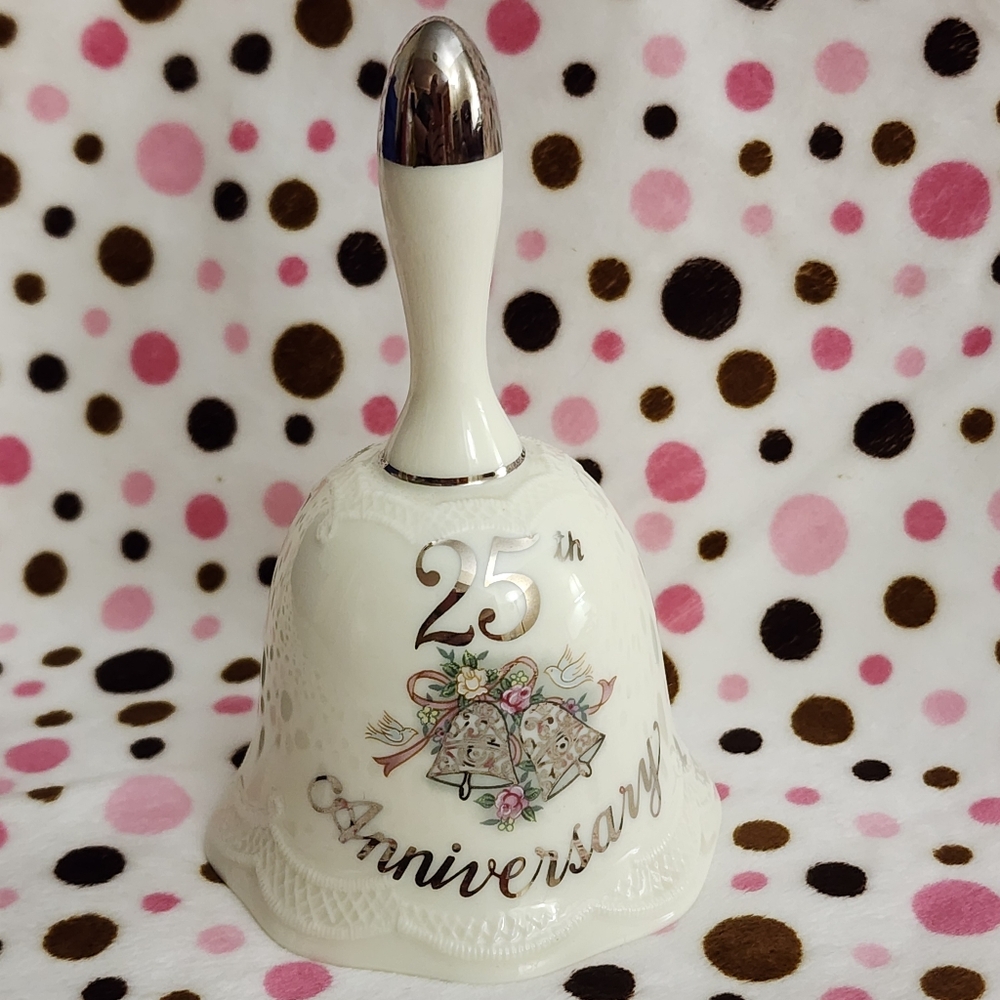 Lefton China 1999 25th Anniversary Bell with Silver Accents